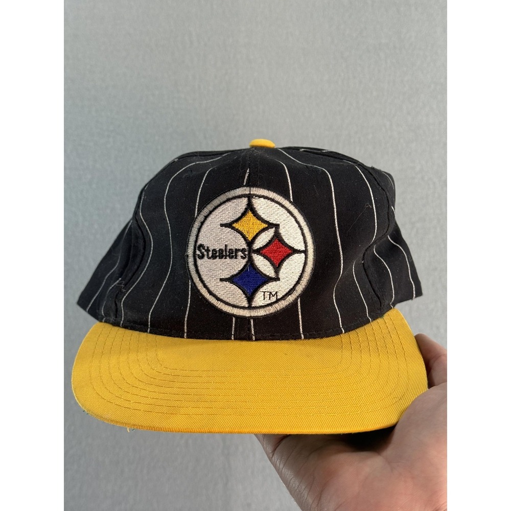 Vintage Pittsburgh Steelers Hat Snap Back Mens Pins Stripe NFL Starter 90s